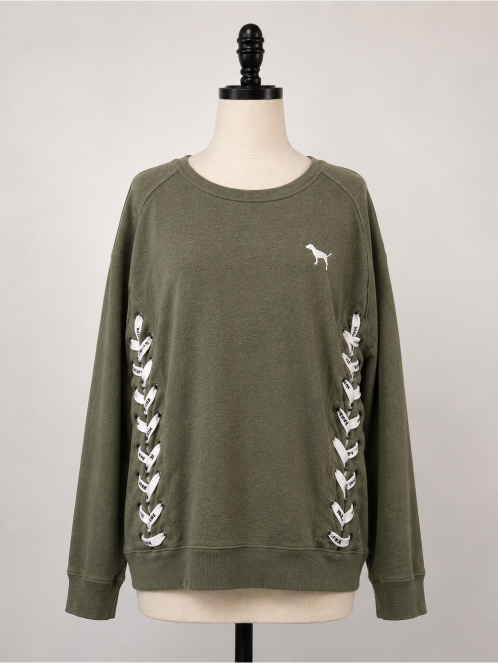 Victoria's Secret Sweatshirt White Lace Up Detail Y2K Oversized